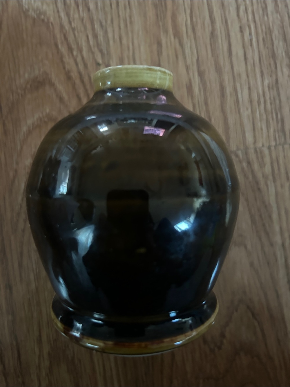 Dark Brown Glazed Ceramic Vase with Tan Rim - Picture 6 of 8